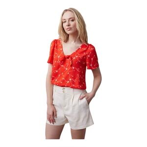 LC Lauren Conrad Women’s Woven Tie Front V-Neck  Flutter Sleeve‎ Blouse Size XS